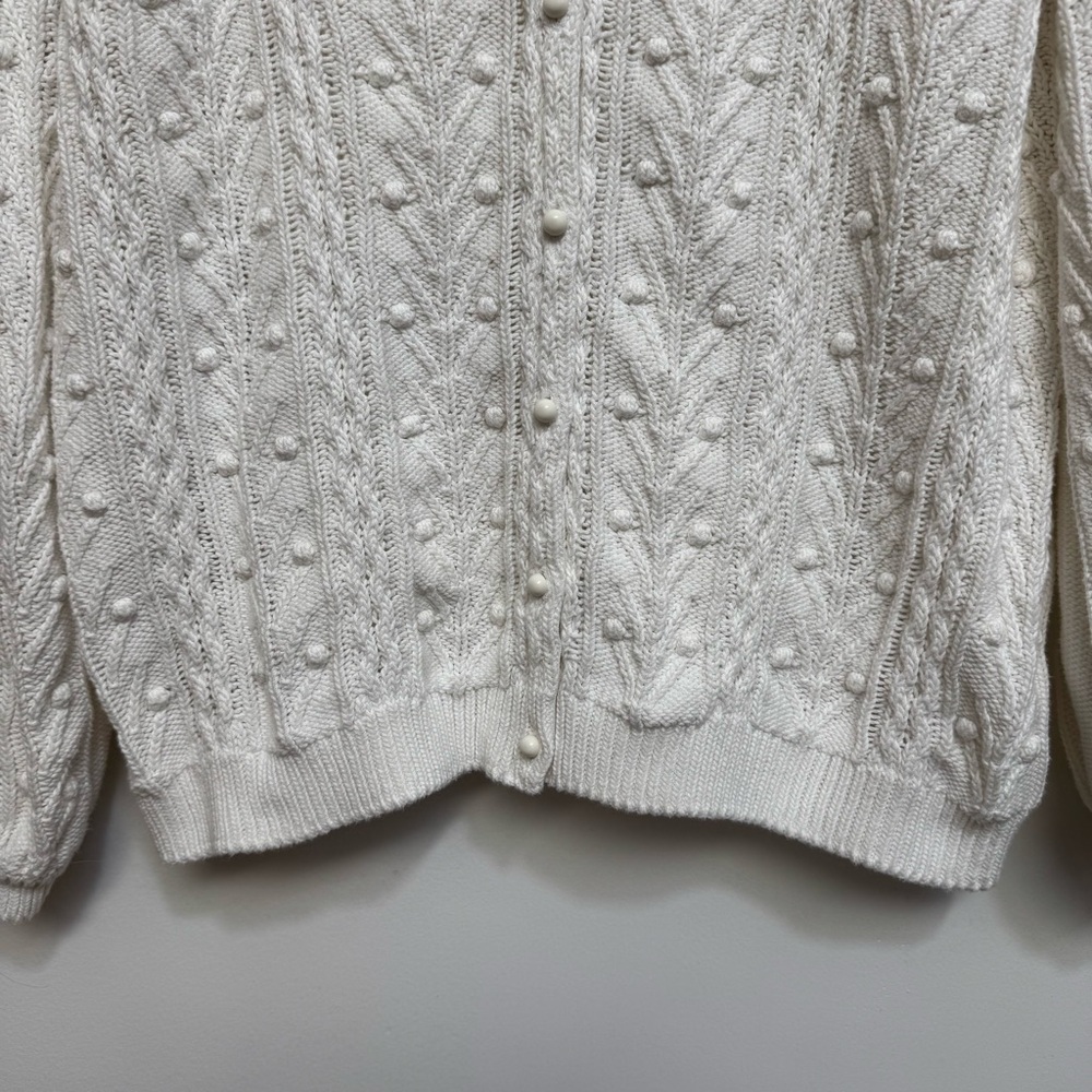 Sezane Beryl Cardigan Sweater Women XL Cable Knit Organic Cotton Reversible Butt - Picture 5 of 14
